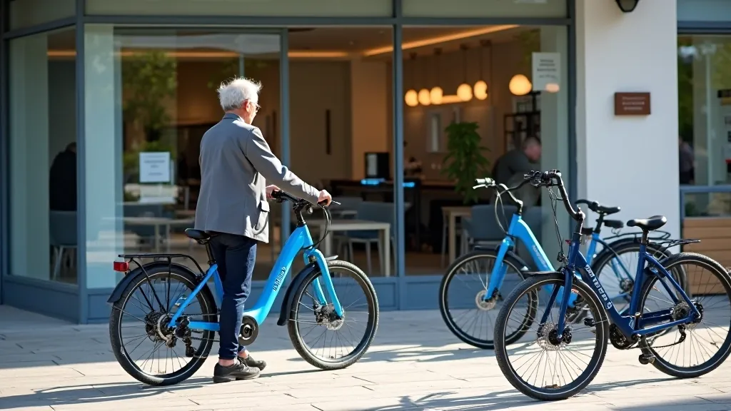 E-bike rental shop with modern electric bicycles