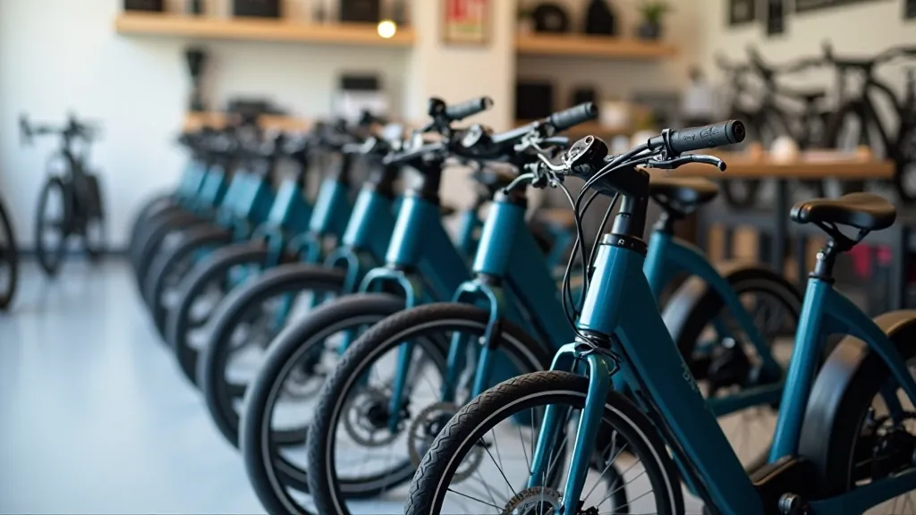 Different types of electric bikes displayed side by side for comparison, showing various e-bike models